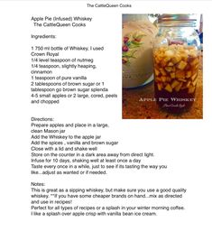 the recipe for apple pie in a jar is shown with information about how to make it