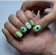 Monster Nail Art, Animated Nails, Monster Inc Nails, Monster Nails, Concert Nails, Cute Gel Nails, Acrylic Nails Coffin Short