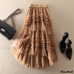 Olivia Mark - Sensual and Elegant Victorias Secret Inspired Romantic Wave Mesh Cake Asymmetrical Midi Skirt Gonna In Tulle, Asymmetrical Midi Skirt, Skirt Tulle, Princess Skirt, Flowy Design, High Design, Ruffles Fashion, Dress Cake, Khaki Fashion