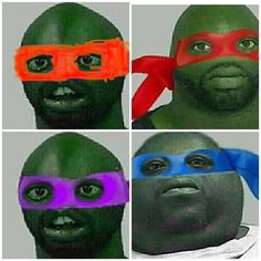 four different images of a man with glasses on his face and the image is colored red, green, blue, and purple