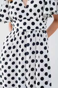 Length: Full length. Subcategory: Dress. Collar: V-neck neckline. Sleeves: Angel sleeves. Print: Polka-dot print. Fit: Standard fit. Style: Party. Detail: Open back. Fabric: Lightweight woven fabric . Waist: Elastic waist. runs true to size. S. 100% Polyester Summer V-neck Polka Dot Midi Dress, Summer V-neck Polka Dot Dresses, Polka Dot V-neck Maxi Dress For Summer, Summer Polka Dot V-neck Midi Dress, Elegant Polka Dot V-neck Midi Dress, Spring Polka Dot V-neck Dress, Chic Polka Dot Maxi Dress For Brunch, Spring V-neck Polka Dot Dress, Polka Dot V-neck Dress For Brunch