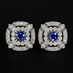 NATURAL SAPPHIRE DIAMOND STUD EARRINGS ART DECO VINTAGE BLUE WHITE GOLD ANTIQUE Classic Blue Platinum Earrings, Elegant Blue Platinum Earrings, Classic Blue Diamond Earrings For Wedding, Art Deco Blue Jewelry With Single Cut Diamonds, Blue Art Deco Jewelry With Single Cut Diamonds, Blue Platinum Earrings For Wedding, Classic Blue Diamond-cut Earrings, Classic Blue Diamond Earrings Brilliant Cut, Classic Blue Diamond Cut Earrings