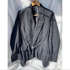 Yohji Yamamoto Blazer Jacket Size 1 100% Nylon Made In Japan #Yohjiyamamoto Fitted Black Sport Coat For Spring, Black Lapel Collar Sport Coat For Spring, Black Sport Coat With Pockets For Spring, Vintage Blazer, Striped Blazer, Linen Blazer, Yohji Yamamoto, Suit Jackets, Light Jacket