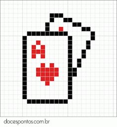 a cross stitch pattern with the shape of a coffee cup in red and black squares