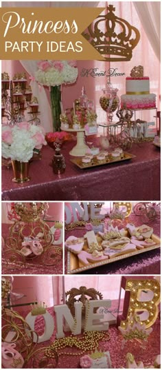 pink and gold princess party with lots of decorations