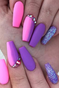 65 Cute & Stylish Summer Nails for 2020 Page 4 of 5 StayGlam Purple Pink Nails, Purple And Pink Nails, Bright Summer Acrylic Nails, Unghie Sfumate, Matte Purple, Purple Nail Art, Purple Acrylic Nails, Purple Nail Designs, Pink Nail Designs