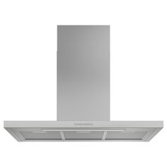 a stainless steel range hood with two lights on it's side and an exhaust fan