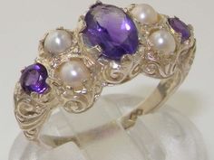 Luxury Solid 925 Sterling Silver Natural Amethyst by GemsofLondon, $121.00 Victorian Style Rings, Unique Promise Rings, Victorian Style, Amethyst Gemstone, Natural Pearls, Pink Tourmaline, Cultured Pearls, Pearl Pendant, Victorian Fashion