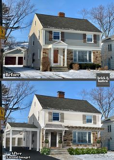 before and after pictures of a two story house