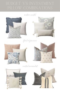 pillows that have been made to look like they are in different colors and sizes, with the