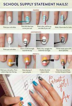 Funny school supply nail -tutorial Statement Nail, Tutorial Diy, Nail Art Tutorial