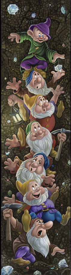 the seven dwarfs are depicted in this painting