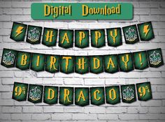 a birthday banner with the words happy birthday and an image of a dragon on it