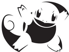 a black and white drawing of a smiling pokemon with its tail curled in the shape of a heart