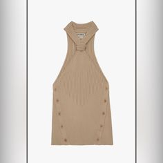 Zara Cut Out Knit Halter Top Tp Knt 10 Beige Pointelle Knit Tops For Winter, Zara Ribbed Knit Top, Zara Textured Knit Tops For Fall, Zara Knitted Tops For Fall, Beige Knitted Tops, Zara Textured Knit Tops, Zara Beige Ribbed Top, Zara Sleeveless Winter Sweater, Zara Sleeveless Sweater For Winter