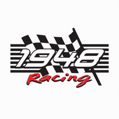 the racing logo is shown in black and white with red letters on it, as well as a checkered flag