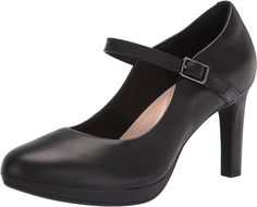 Amazon.com | Clarks Women's Ambyr Shine Pump | Pumps Flight Attendant Shoes, Walking In Heels, Black Shoes Heels, Costume Shoes, Clarks Women's, Mary Jane Pumps, Comfortable Heels, Nude Heels, Lace Up Heels