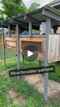 an outdoor grill built into the side of a house with text overlay that reads, info on the outdoor quail hutch