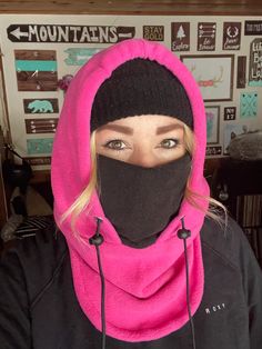 Balaclava Hood made with anti-pill fleece Stay warm in style!  Wear with hood up or down, and face mask up or down  Pull strings with cord stops to stay tight  Adult size, fits most!  Brimmed hat not included Leather Camera Strap, Brimmed Hat, South Lake Tahoe, Dust Mask, Brim Hat, Lake Tahoe, Christmas List, Stay Warm, Caps Hats