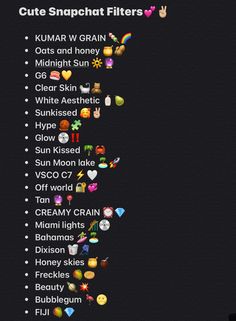 an image of some different types of emoticions on a black background with the words cute snapchat filters