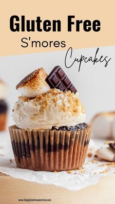 a gluten free cupcake topped with toasted marshmallow buttercrem Toasted Marshmallow Buttercream, Gluten Free Potluck, Gluten Free Smores, S Mores Cupcakes, Gluten Free Graham Crackers, Marshmallow Buttercream