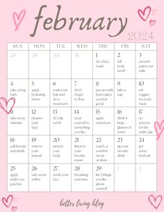 February 30 Day Challenge, February Checklist, February Self Care Challenge, February Self Care Calendar, February Heart Health Challenge, Kinds Of Love, Monthly Celebration