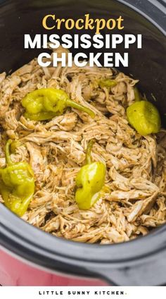 the crockpot mississippipi chicken is ready to be cooked in the slow cooker