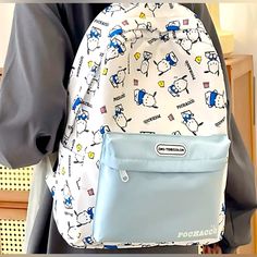 Nip Sanrio’s Pochacco Full Sized Backpack White Backpack With Pockets For Daily Use, White Backpack With Pockets For Back To School, Sanrio Bags, Sanrio Bag, White Blue, Blue White, Color Blue, Blue And White, Backpacks