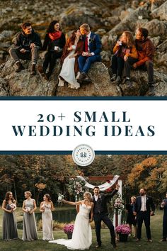 a couple getting married on top of a mountain with the words 20 + small wedding ideas