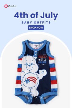 Celebrate Independence Day with this Care Bears licensed baby romper. Perfect for any 4th of July outing or summer event with your little one. Shop this look now at patpat.com! Summer Events, Care Bears, Baby Romper, Holiday Festival, Holiday Outfits, Stripe Print, Independence Day, Little One