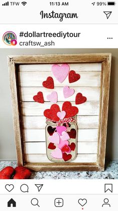 an instagram page with hearts in a mason jar