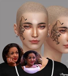 two women with tattoos on their faces and behind them is an image of the same woman's face