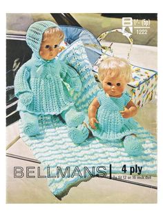 "PDF for immediate download - this does not include the physical pattern  (You will find a link to download the pattern, on your purchase receipt. A link will also be sent to your Etsy e-mail address after purchase and cleared payment.) 1970's knitting pattern for a full set of clothes for 12\" or 16\" baby dolls. Any modern 4 ply can be used, but make sure to check your tension. This is for a pdf download, but the original is in good condition." Pram Sets, Baby Doll Clothes Patterns, Pattern Outfits, Doll Wardrobe, Baby Doll Clothes, Doll Hat, Vintage Knitting Patterns, Pdf Knitting Pattern, Dress Coat