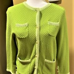 Up For Sale Is A Liz Claiborne Lime Jacket With Lighter Lime Trim. The Style Is Similar To "Chanel Jacket." The Jacket Size Is A Large But It Fits Like Medium. Spring Workwear Cardigan With Buttons, Spring Casual Blazer With Covered Buttons, Casual Spring Blazer With Covered Buttons, Vintage Spring Cardigan For Workwear, Chanel Jacket, Button Up Jacket, Liz Claiborne, Blazer Suit, Suit Jacket