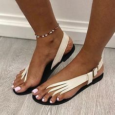 Category:Sandals; Upper Materials:PU; Season:Summer; Heel Type:Flat Heel; Actual Heel Height:1.38; Gender:Women's; Toe Shape:Round Toe; Type:Flat Sandals; Heel Height(inch):3-4; Closure Type:Ankle Strap; Pattern:Solid Colored; Shipping Weight:0.3; Listing Date:07/09/2021; Production mode:Self-produce; 2021 Trends:Boho Bohemia Beach; Foot Length:; Foot Width:; Size chart date source:Provided by Supplier.; Special selected products:COD; US Size:16.5; UK Size:14.5; EU Size:50 Larger Size Fashion, Orthopedic Sandals, Slingback Flats, Fashion Sandals, Womens Sandals Flat, Beach Shoes, Beach Sandals, Slingback Sandal, Beach Babe