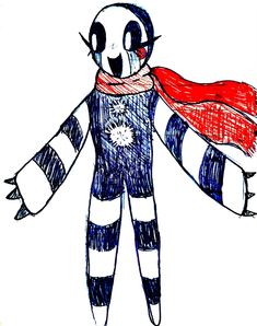 a drawing of a cartoon character with a scarf around his neck