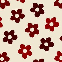 red and white flowers on a cream background with black circles in the middle, all over