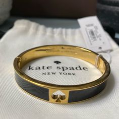 Kate Spade Bracelet Black&Gold Hole Punch Spade Nwt Kate Spade Elegant Black Jewelry, Elegant Black Kate Spade Jewelry, Elegant Everyday Jewelry With Black Band, Elegant Bracelets With Black Band, Kate Spade Bracelet, Black Bracelet, Black Bracelets, Bracelet Black, Spade Jewelry