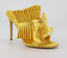 "Sandals Mid-Heels "Stylish"-Sandals-Pisani Maura-Yellow-35-Pisani Maura" Summer Party Sandals With Ribbon, Summer Party Heels With Ribbon, Glamorous Yellow Party Sandals, Yellow Heels For Summer Cocktail Parties, Yellow Cocktail Heels For Summer, Yellow Summer Cocktail Heels, Chic Yellow Sandals For Parties, Diy Leather Sandals, High Heel Flip Flops