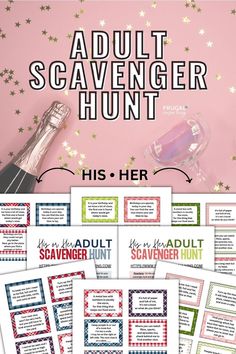 an adult scavenger hunt with the text, his and her written on it