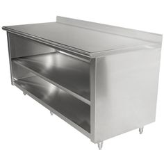 a stainless steel cabinet with two shelves on each side