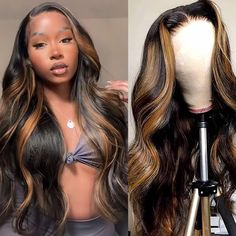 PRICES MAY VARY. 【Highlight Lace Front Wig Human Hair Material】:1B/30 Ombre Wigs Human Hair is Grade 10A Brazilian Virgin Human Hair, body wave lace front wigs human hair pre plucked, invisible, soft, and breathable, It can be dyed, curled, Can Be Made To Any Style You like. 【Ombre Lace Front Wig Human Hair Quality】:Highlight 1B/30 Colored Lace Front Wigs Human Hair For Women.180% Density Light Honey Blonde Glueless Wigs Human Hair Pre Plucked Natural Hairline with Baby Hair Around.Perfect match Half Up Half Down Hair Black Women Wig, Brown Highlights Lace Front Wig, Brown And Black Wig, Black Wig Brown Highlights, Glueless Wigs Black Women, Wigs With Highlights, Black Body Wave Wig With Highlights, Wig Styles For Black Women, Color Wigs For Black Women