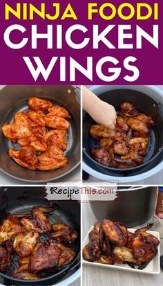 chicken wings cooking in a pan with the words ninja foodi chicken wings