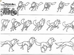 some drawings of horses running in different directions