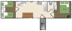 the floor plan for a mobile home with stairs leading up to the bedroom and living room