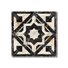 a black and white tile design with an intricate pattern on the bottom half of it