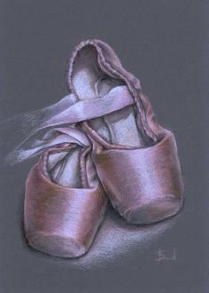 a pastel drawing of two ballet shoes