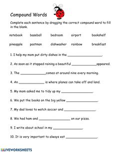 compound words worksheet with ladybug on the back and word list below