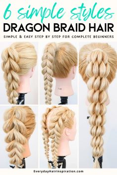 Easy step by step tutorial for beginners! Learn how to do 6 dragon braids with this easy video! Beginner Hairstyles, Braiding Hairstyles, Fancy Braids