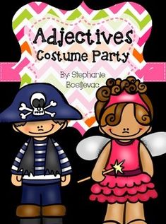 two children dressed up as pirate and girl in pink dress with text that reads, adject